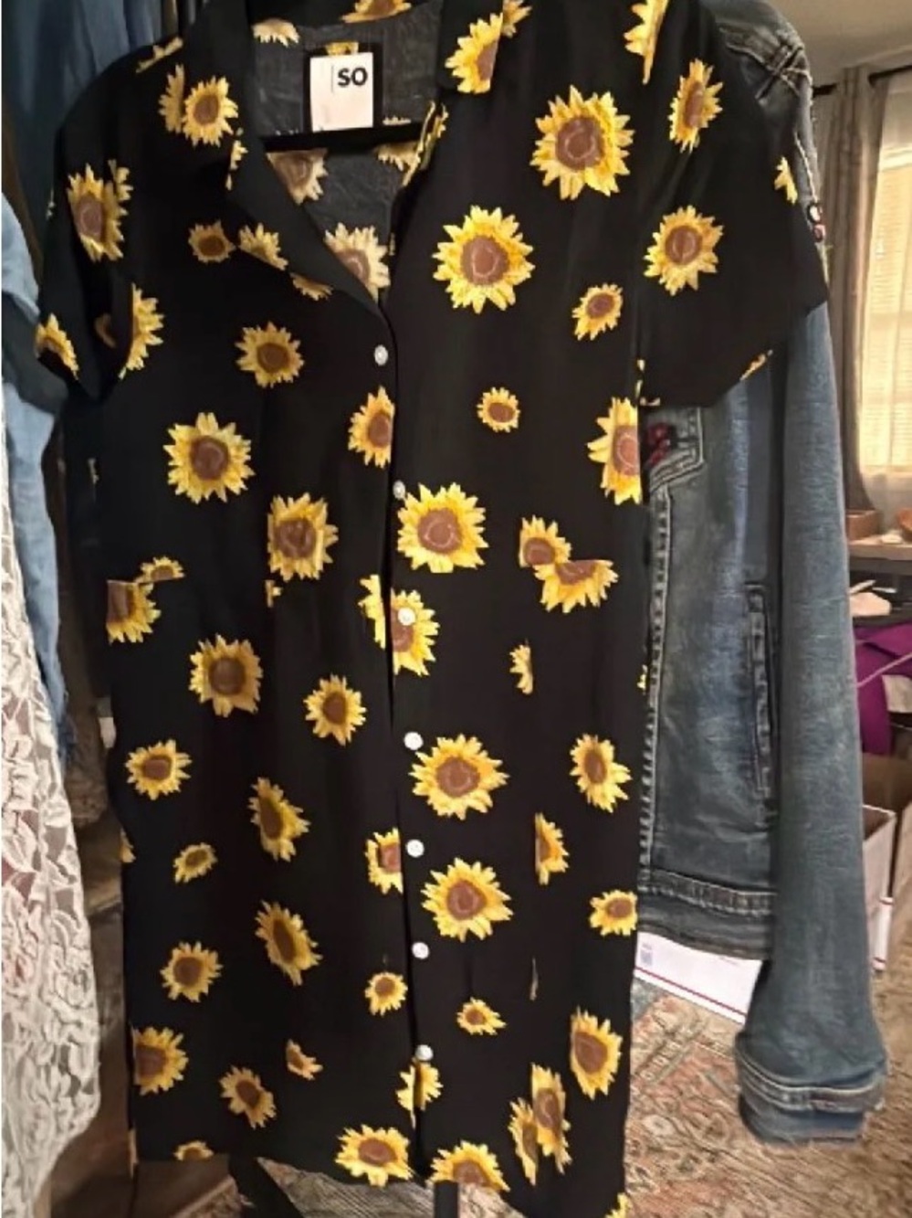 SO Black Mini Dress with Yellow Sunflower Print